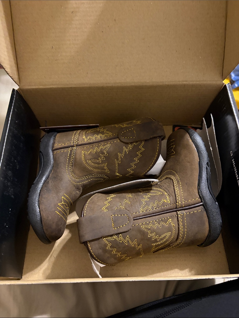 Old West Brown Kids Western Pull-On Boots with Yellow Stitching